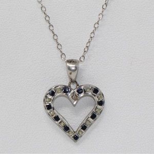 Sterling Silver Vintage Blue Heart Pendant Necklace 18”